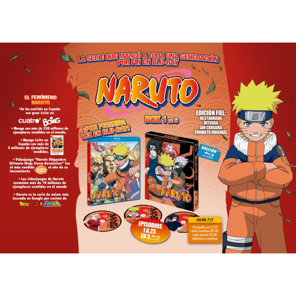 El 25 de enero, Selecta Visión pondrá a la venta la Box 1 de Naruto en Blu-ray sin caja contenedora, tras agotarse su tirada