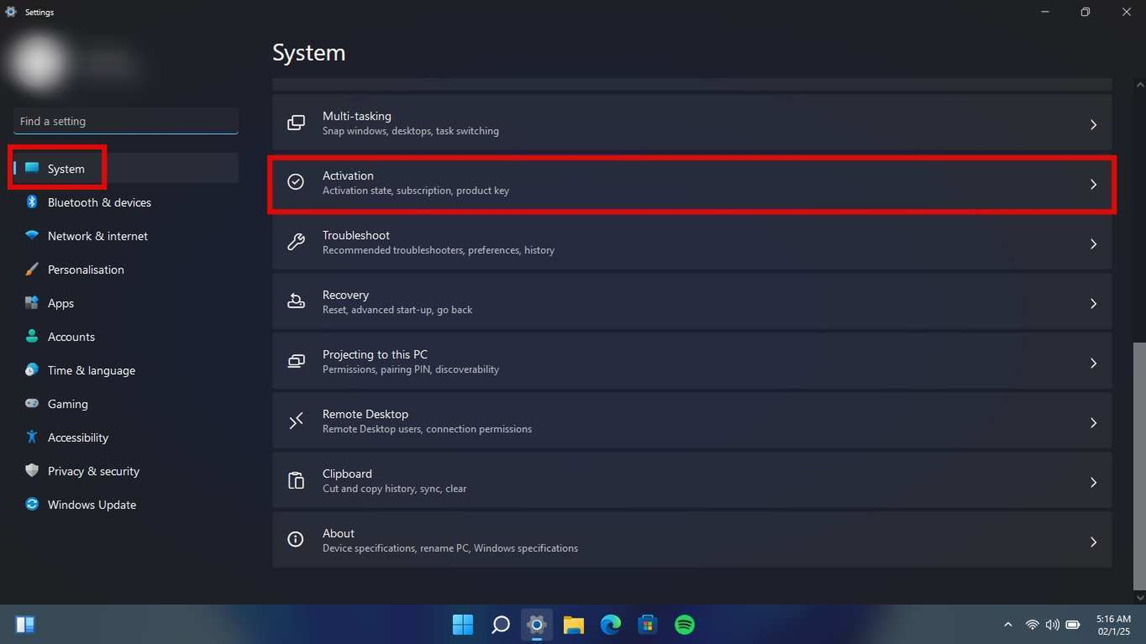 Activación de Sistema en Windows 11