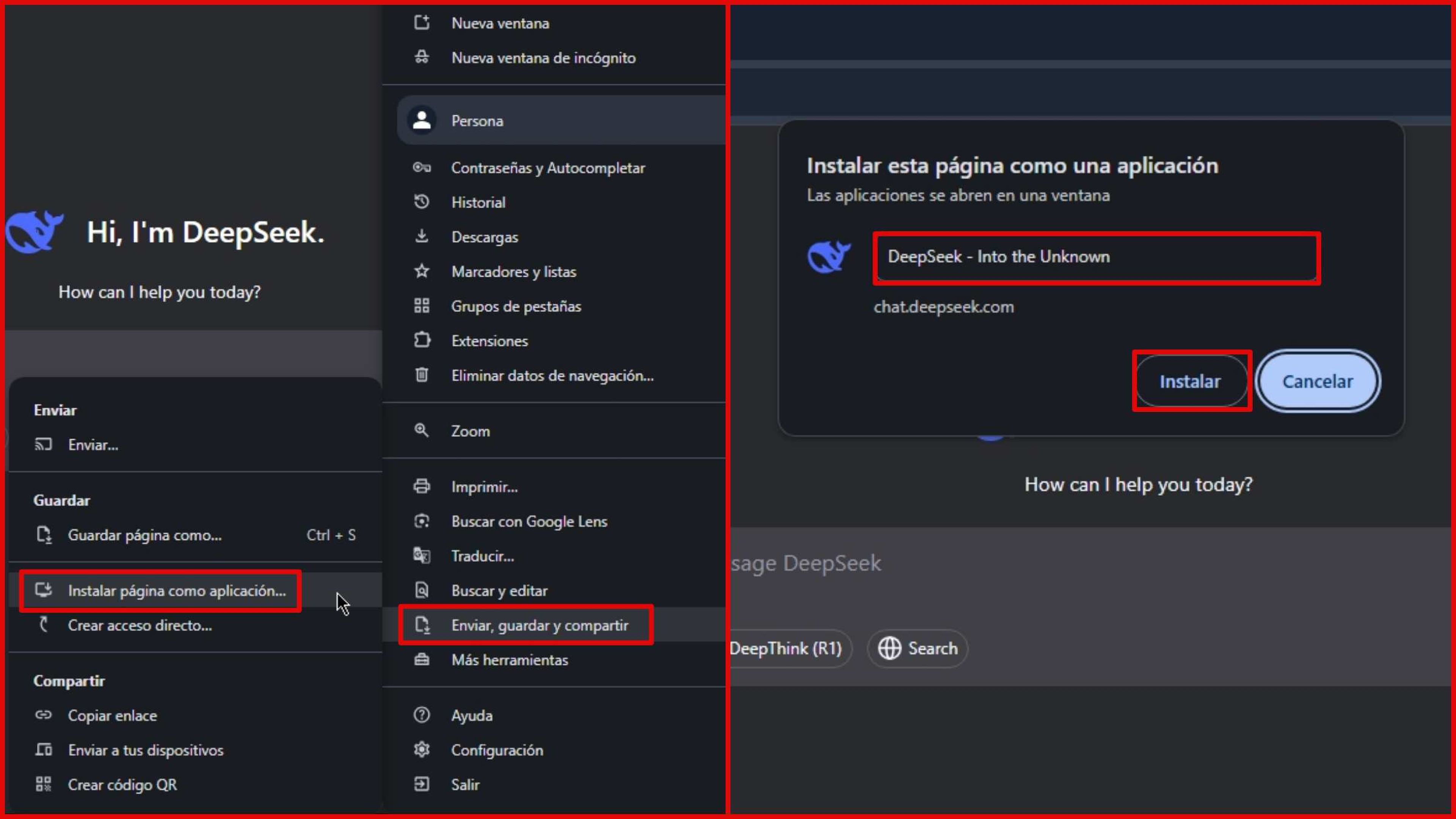 DeepSeek en apps instaladas de Google Chrome