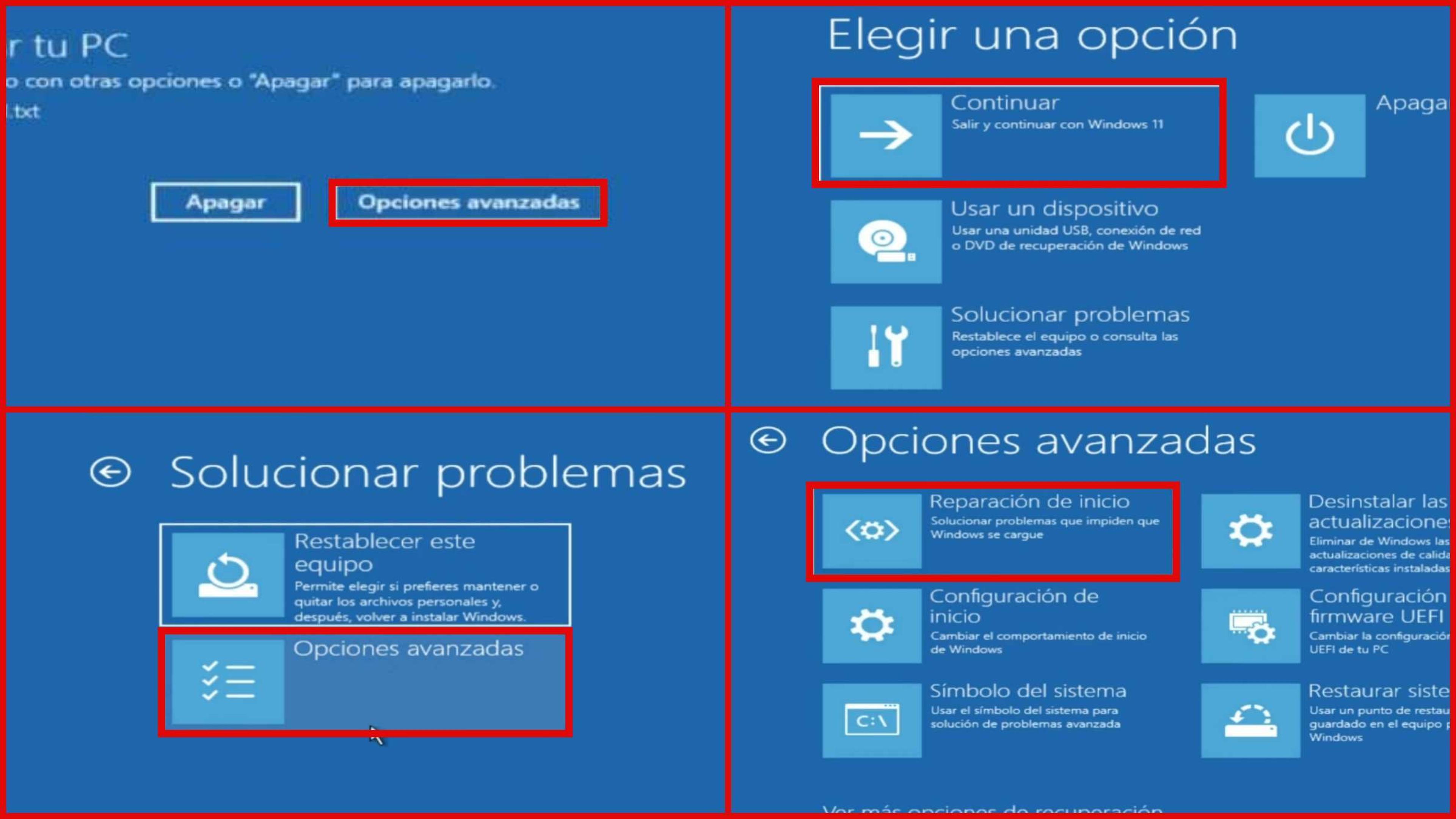 Reparacion de inicio en Windows 11