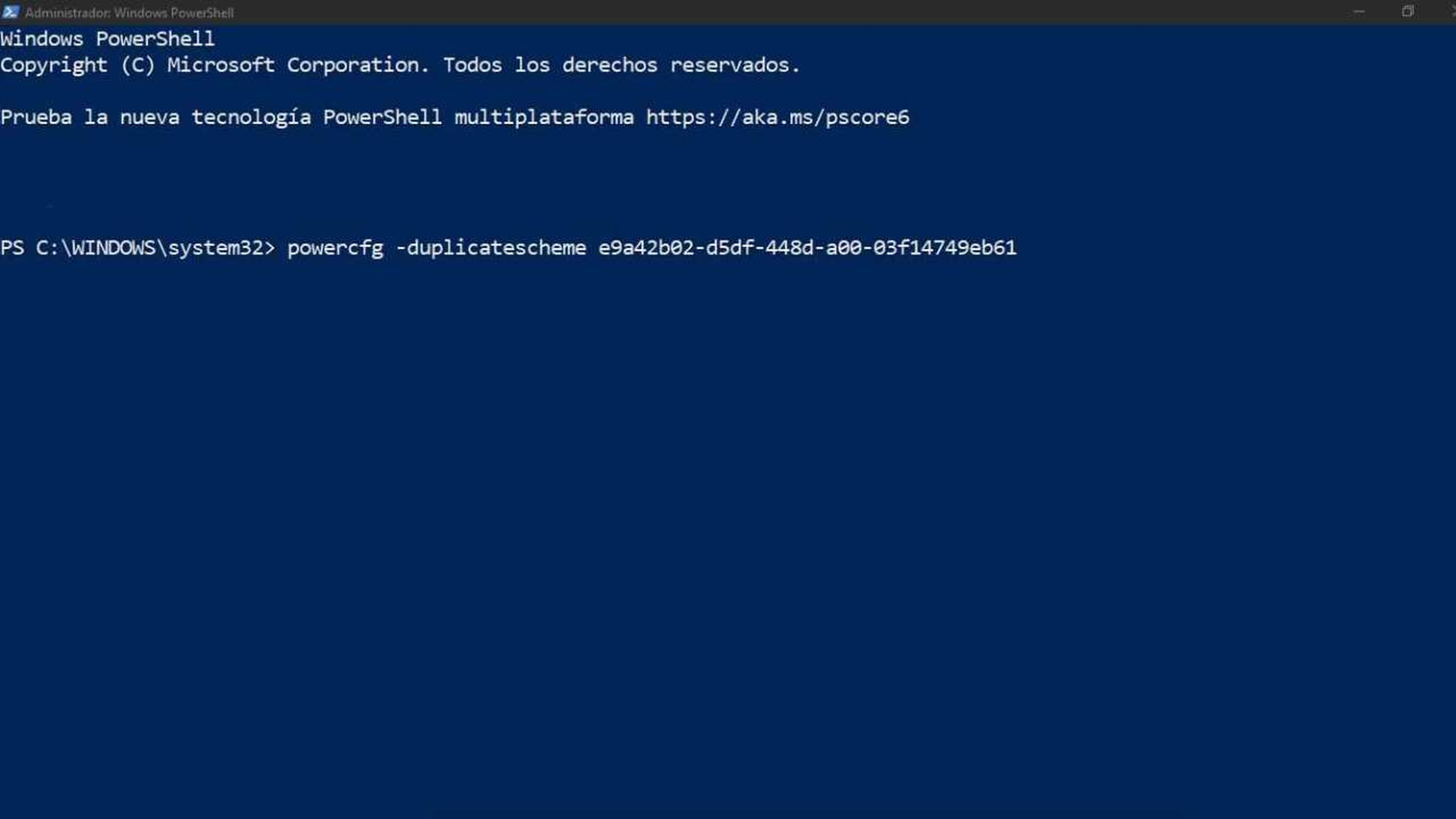 Comando en Windows PowerShell