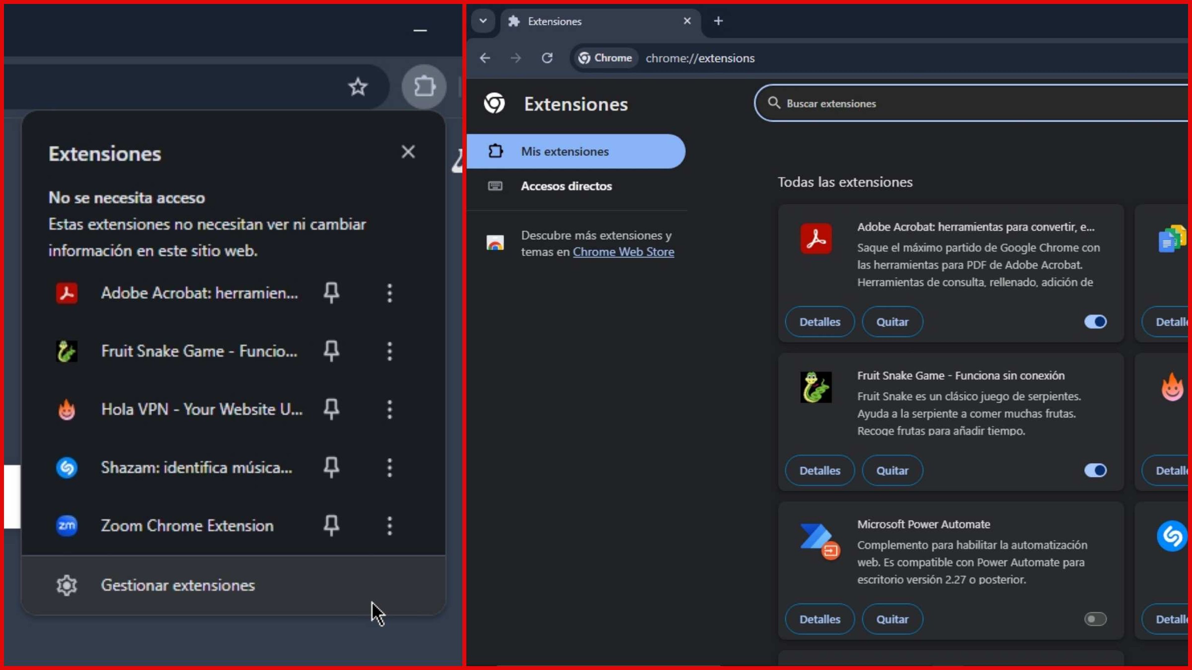 Gestionar extensiones de Chrome